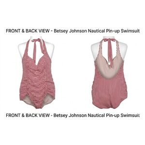 Betsey Johnson Red White & Gold Dot Striped Vintage Style Swimsuit Medium